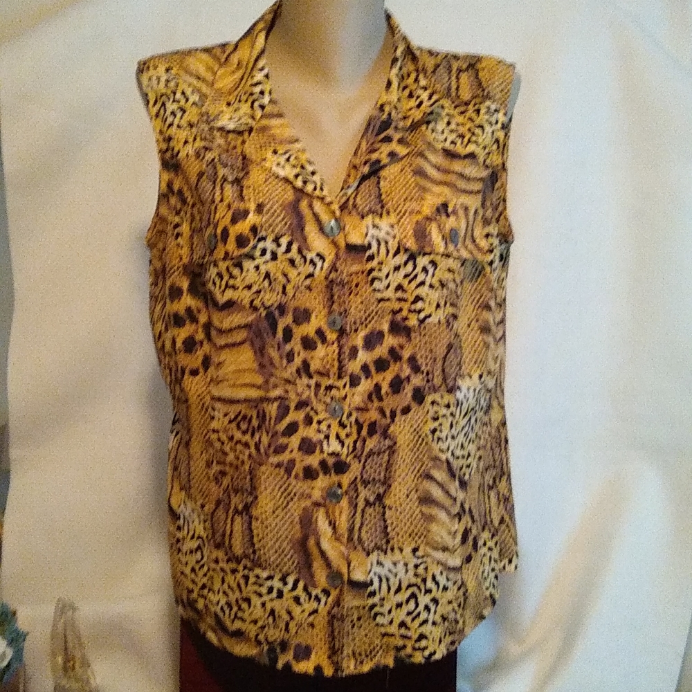 Kathy Che Animal Print Sleeveless Blouse